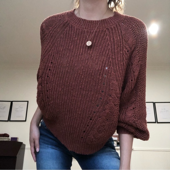 American Eagle Brown Puff Sleeved Knit Sweater - Picture 2 of 7